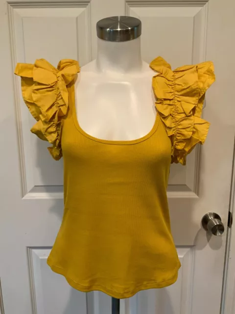 Ulla Johnson Yellow Koa Ribbed Knit Ruffle Tank Top, Size Medium, NWT! $185