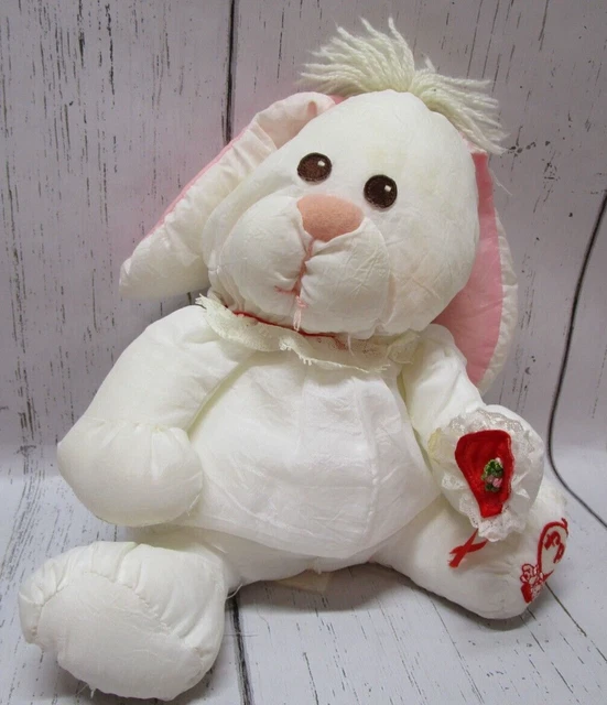 Vintage 1986 Fisher Price Puffalumps White Bunny Rabbit Pink Ears - Plush