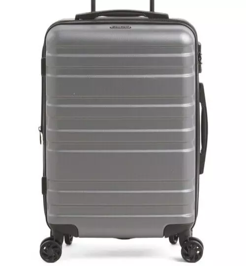CALPAK 17in Gray Striped Hardside Expandable Carry-on Spinner Suitcase TSA Lock