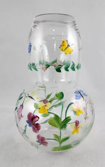 Home Essentials Clear Glass Bedside Carafe w/Glass Tumble Up Flowers Butterflies