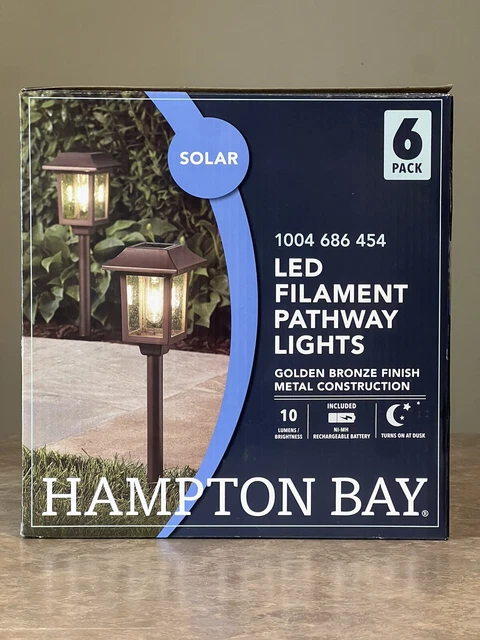 HAMPTON BAY 6 PACK LED Pathway Lights Solar Golden Bronze METAL & GLASS