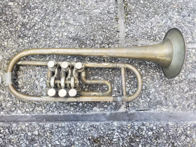 old rotary C trumpet "Wilh. J. Finke Reichenberg" w. garland