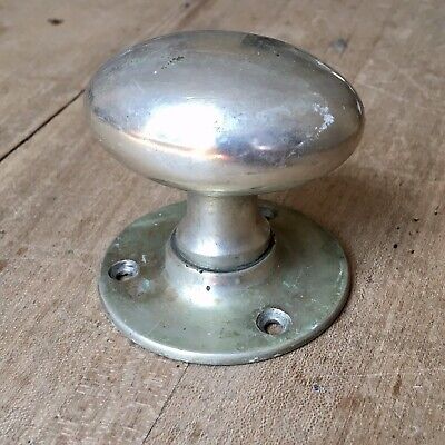 Nickel Cast Brass Door Knob Handle Antique Vintage Oval Pull Original Old