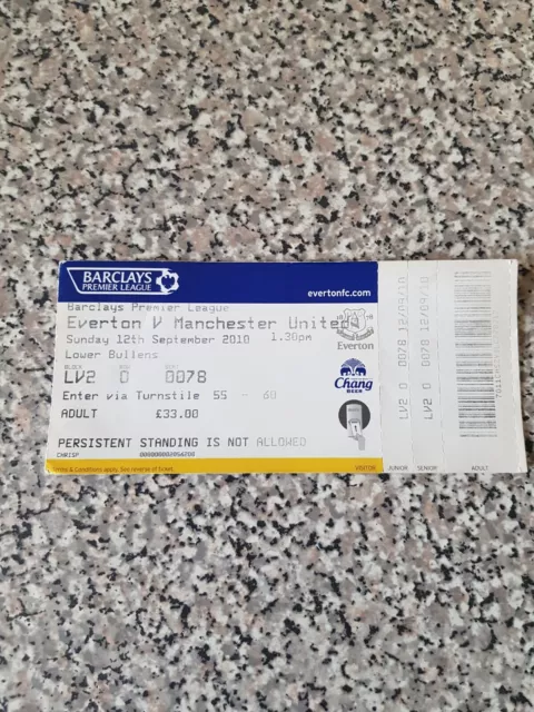 MATCH TICKET PREMIER LEAGUE EVERTON V MAN UTD 12th sep 2010