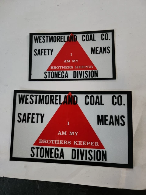 (2) NOS Vintage Westmoreland Stonega Division Coal Mining Helmet Stickers
