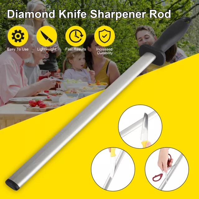 12in Diamond Knife Sharpener Steel Honing Rod Oval Stick Kitchen Sharpening Tool