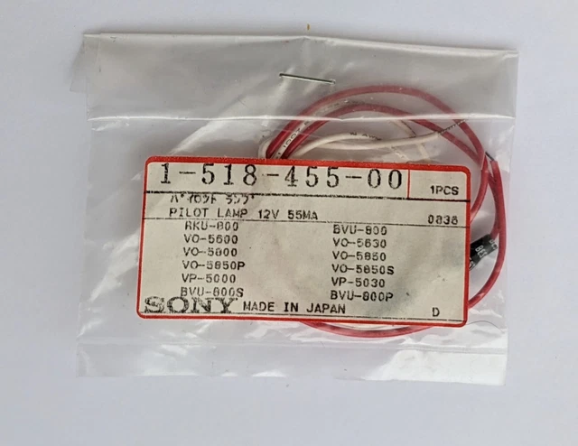 Sony 1-518-455-00 Pilot Lamp, 12V 55Ma, for U-matic VO-5600, VP-500, BVU-800 NOS