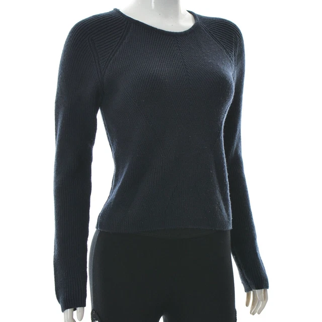COS FEMMES Col Rond Côtelé Laine Tricot Pull Manches Longues Taille S BLEU