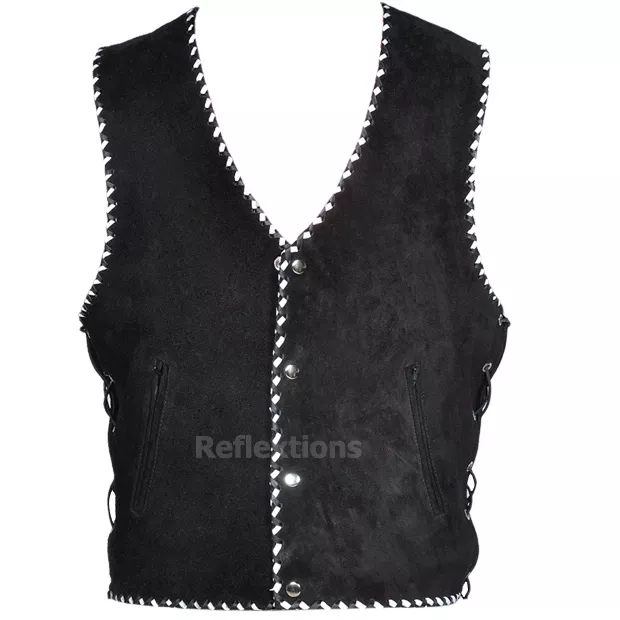 Motorcycle Suede Vest Studs Motorbike Rider Waistcoat Braided Biker Suede Vest