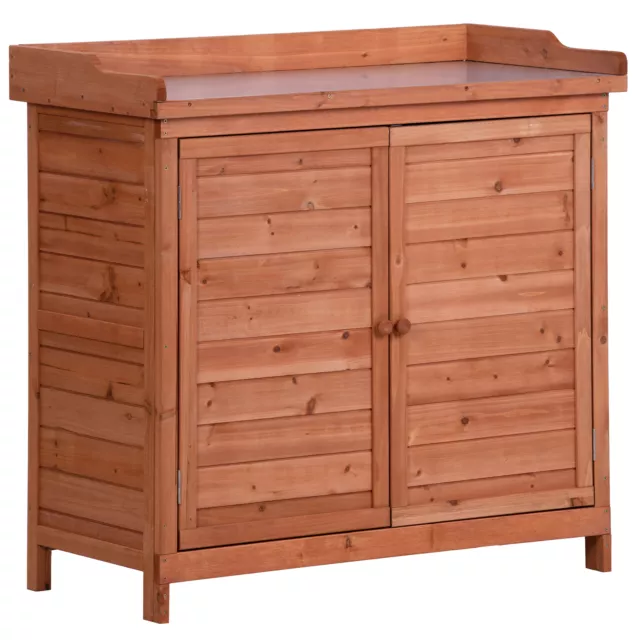 Potting Bench Table with Cabinet Wood Workstation with Galvanized Steel Tabletop