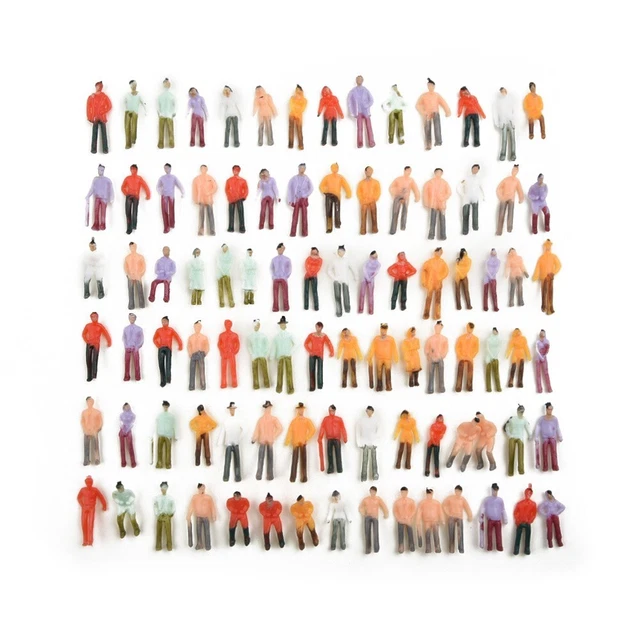 100 Figurines Peintes échelle 1:50 - 3,5cm, Multicolores, Pour Maquettes De Trains Et Dioramas