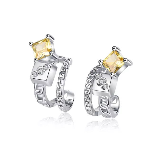 Pendientes de puño de cristal amarillo de plata esterlina 925 para mujeres niñas regalo sin perforaciones