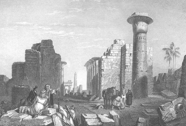 TEMPLE RUINS OF KARNAK COLUMNS AMNU-RE THEBES EGYPT ~ 1834 Art Print Engraving