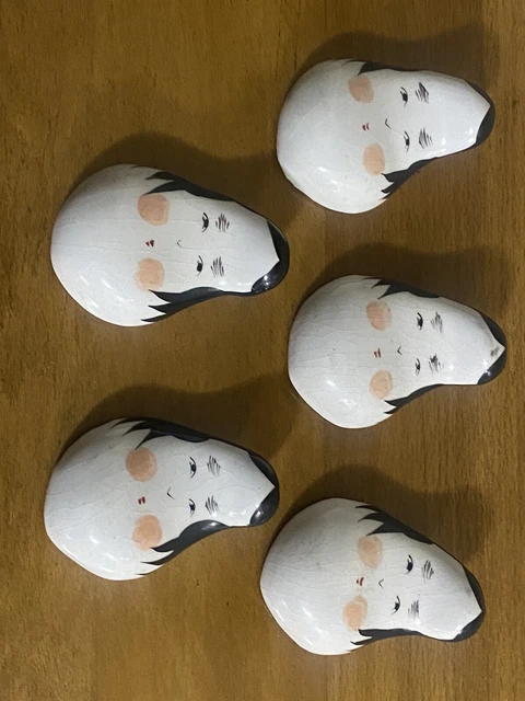 Japanese Porcelain Hashioki Okame Face Chopstick rest 5 pc set