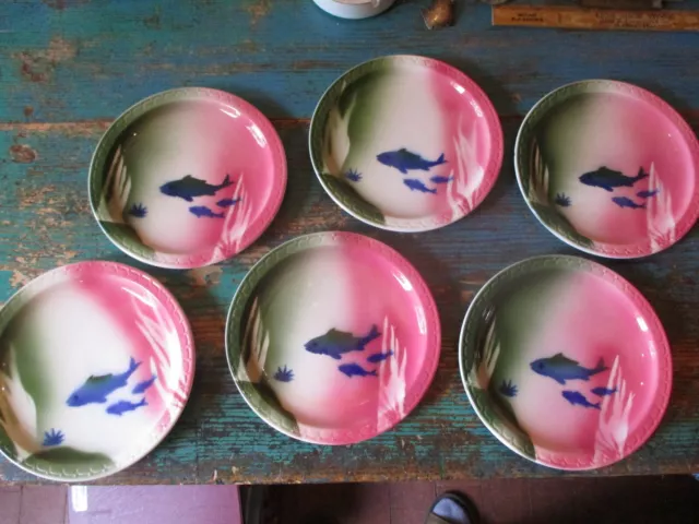 Set Of Six (6) Syracuse China Econo Rim Deep Sea Fish 7 1/4" Plates