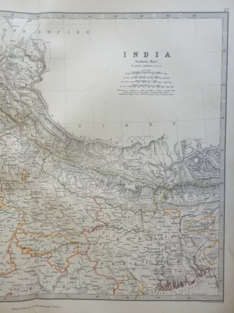 Northern India Rajputana Kashmir Punjab Delhi Agra Bombay 1868 Johnston map 3