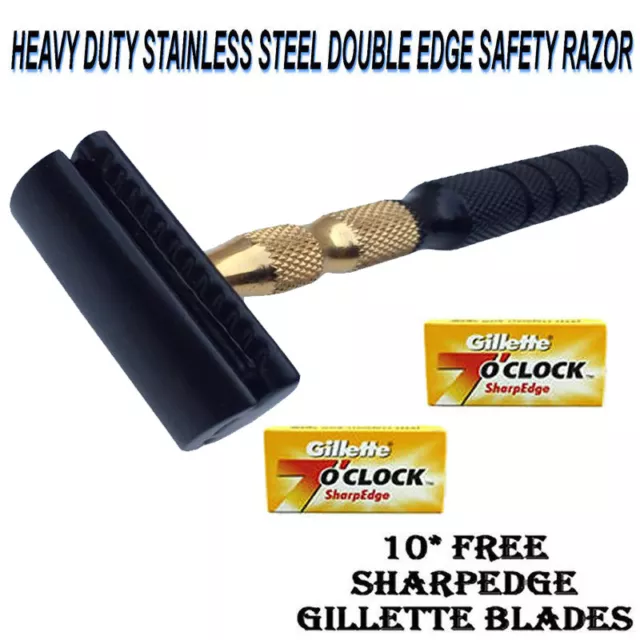 BLACK Genuine Safety Razor Double Edge Razors +10 Free Blades & Pouch travel kit