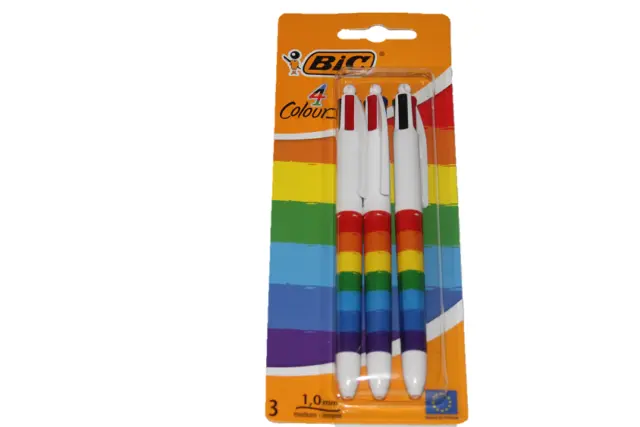 BIC 4 Colours Pen Pack of 3 Rainbow Ballpoint Medium 1,0 mm Pens