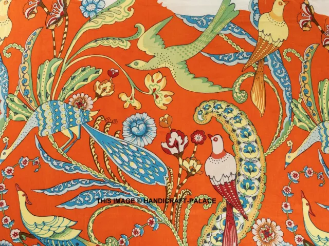 Indien Bloc Imprimé Couture Matériel Loisirs Créatifs Orange Oiseau Coton 0.9m