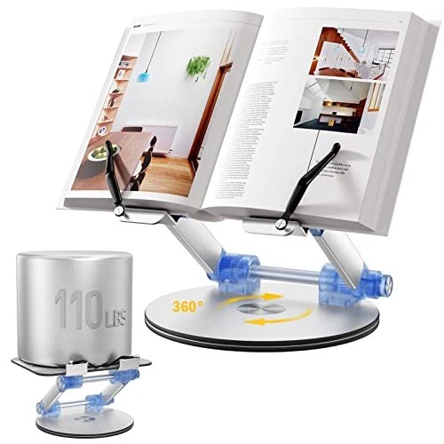 Book Stand for Reading, Adjustable Desk Book Holder Tray with 360° Rotating