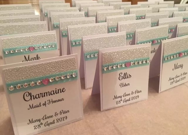 ** 10 tarjetas de lugar de mesa de boda, totalmente personalizadas.  Elige tu color **