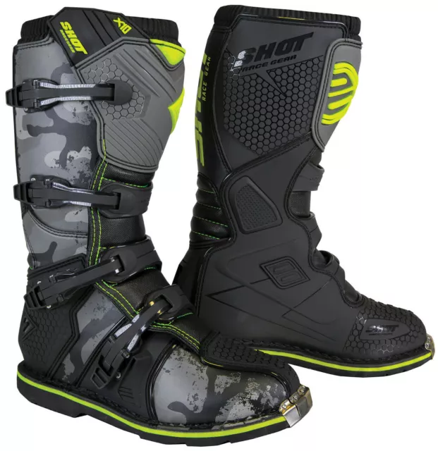 Nuevas Botas Todoterreno Shot X10 Tech 2.0 Adulto Motocross Mx Negras Camuflaje Amarillo Neón