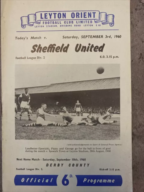 Leyton Orient v Sheffield United 03/09/1960 (League Division Two)
