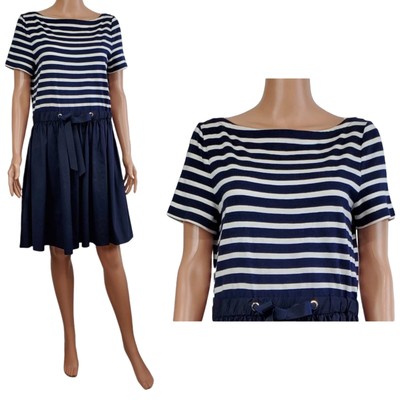 Kate spade stripe knit mixed media short sleeves boat neck fit and flare dress M