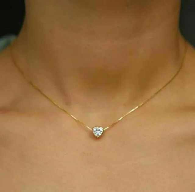 2Ct Lab Created Diamond Heart Shape Pendant Necklaces 14K Yellow Gold Plated