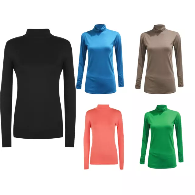 Neu langärmeliges Damen-Polotop mit Schildkrötenausschnitt Stretch schlichtes Polotop Damenpullover