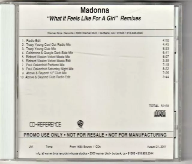 MADONNA What It Feels Like For A Girl (Mixes) US 10-track PROMO CD : very rare