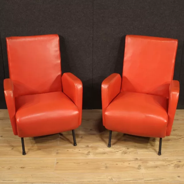 Par de sillones sillas muebles piel sintética roja diseño vintage moderno 900