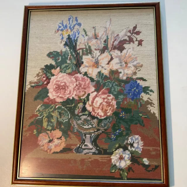 Framed Completed Tapestry Bouquet of Flowers actual Tapestry 18" x 14" + frame