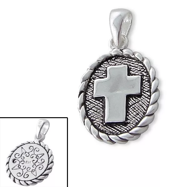 925 Sterling Silver Ancient Cross Pendant Necklace (Chain Included)