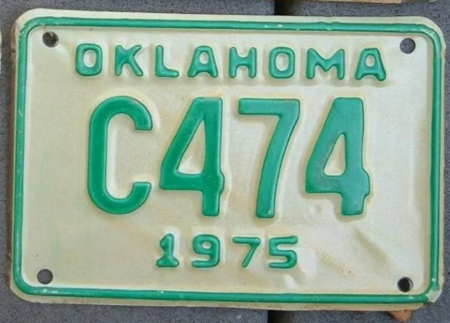 OKLAHOMA Vintage 1975 Motorcycle Cycle  License plate   C 474