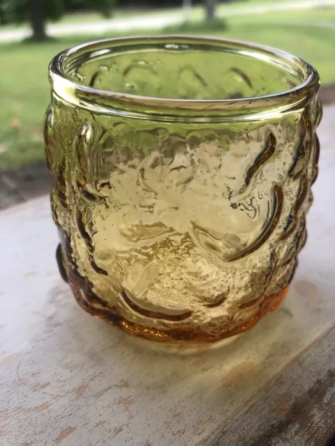 7023 VTG Anchor Hocking Lido Milano Amber Honey Gold 3” Crinkle Roly Poly Glass