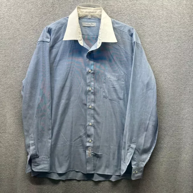 Vintage Christian Dior Shirt Adult 16.5 Large Blue Chambray Button Up Mens