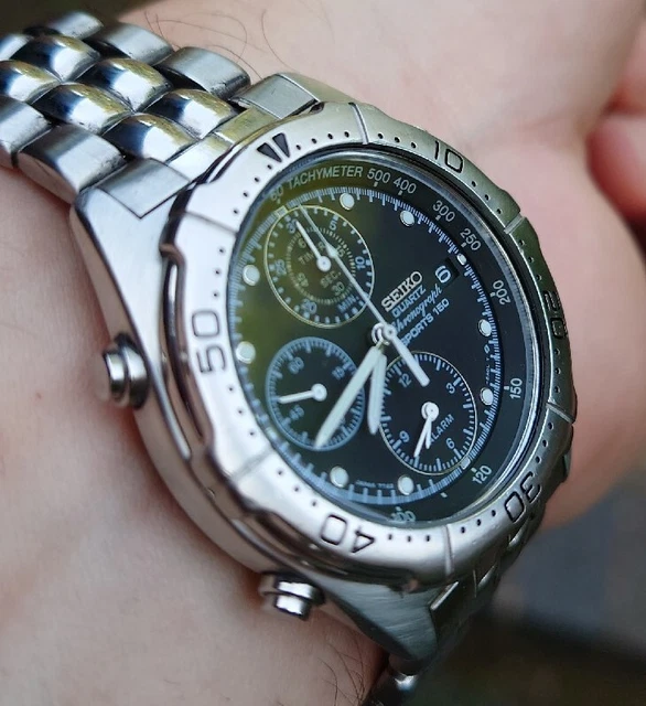 RARE 1993 SEIKO Sports 150 Chrono Quartz Watch 7T426A00 Sdx007J1 Black