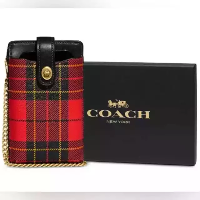 ❤️ Coach Plaid Print Turnlock Chain Phone Crossbody In Color: Red Multi 🖤