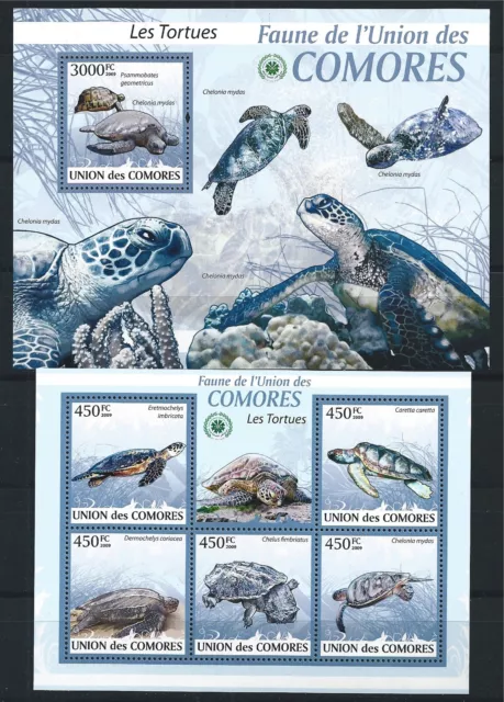 COMORES KOMOREN 2009 MINI SHEET BLOCK SET FAUNA MiNr: 2340 - 44, 512 MNH TURTLES