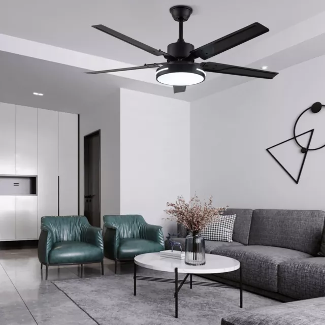 48" LED Ceiling Fan Light 5 Blades Chandelier Fan Lamp 3 Color Remote Control