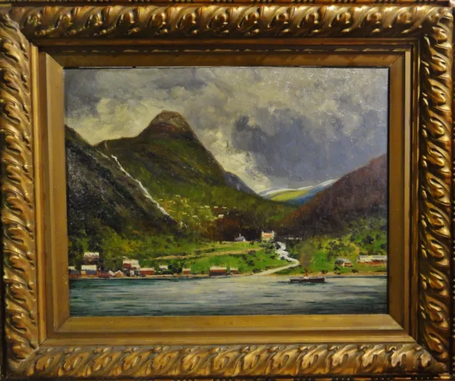Alexander ESSFELD (1874-1939) Gemälde: FJORD, DAMPFER, SIEDLUNGEN in NORWEGEN 2