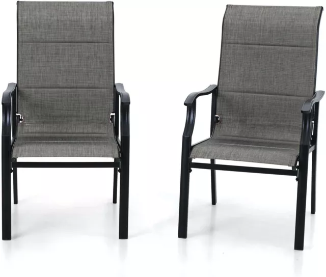 PHI VILLA Patio Dining Chair Set of 2 Metal Outdoor Chairs Backyard Armchairs
