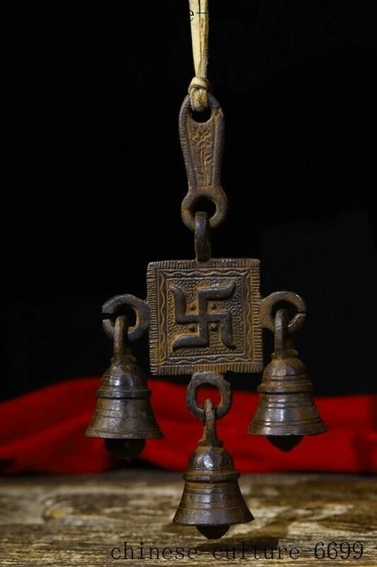 Tibetan Buddhist temple bronze “卍” Swastika statue zhong bell Pendant Tibetan Buddhist temple bronze “卍” Swastika statue zhong bell Pendant