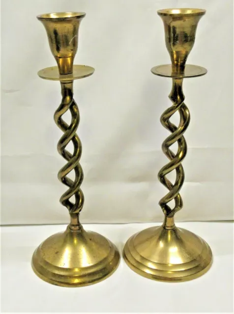 Vintage Brass Open Barley Twist Candle Holders Candle Sticks Beautiful Patina