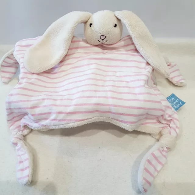 JoJo Maman Bebe Soother Blankie Blanket Soft Toy Bunny pink stripe .