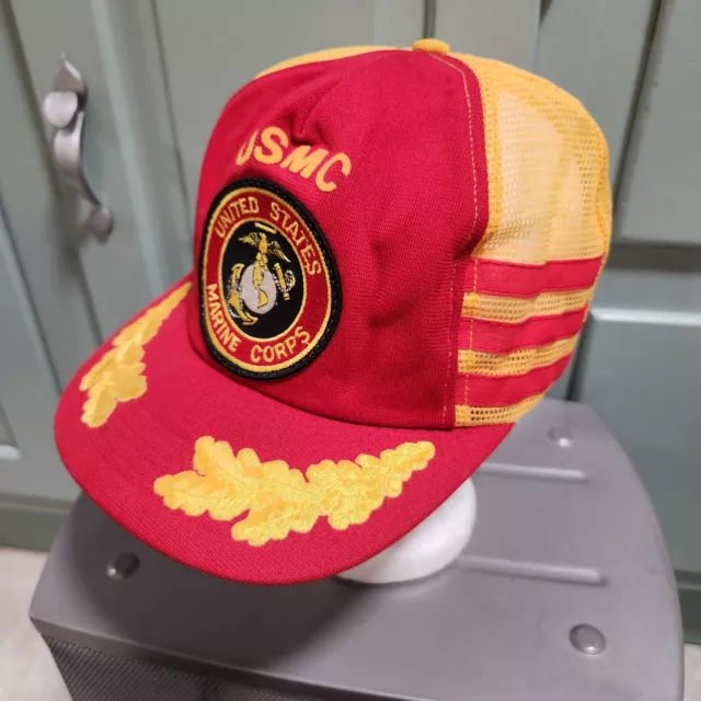 VTG USMC United States Marine Core 3 Stripes Trucker Mesh Snapback Hat Cap USA