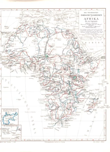 Landkarte +Forschungsreisen in Afrika+ 1 899 +Kolonien,Entdeckung,Missionierung+