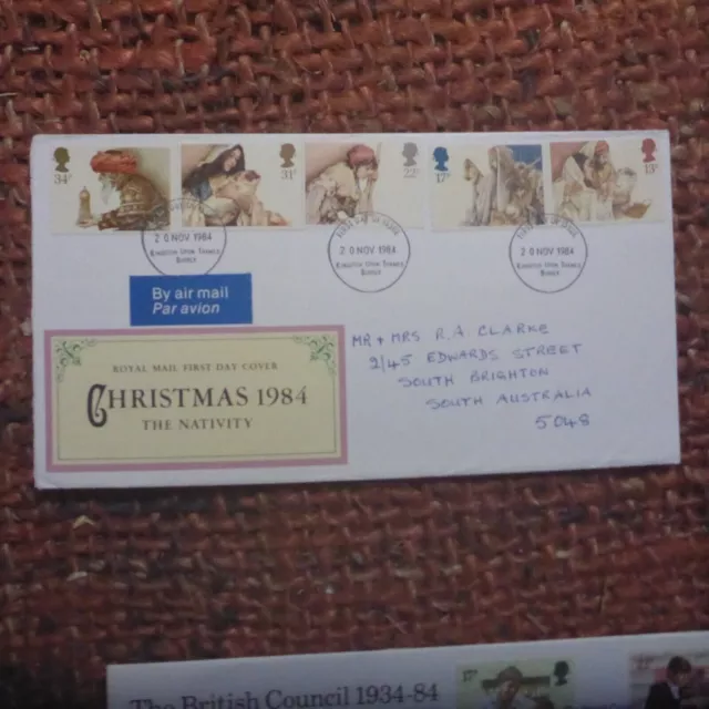 Christmas  5 Stamps Royal Mail Fdc Airmail Postally Used To Australia 1984