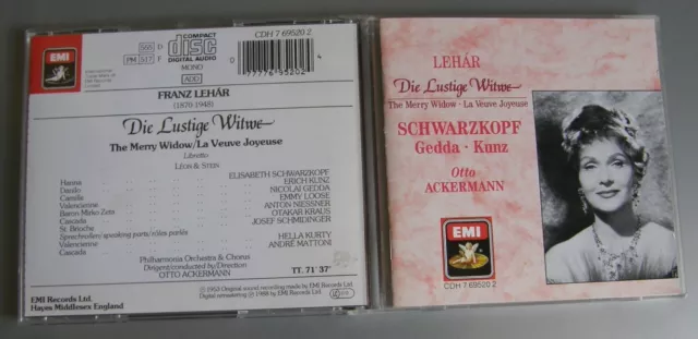 Elisabeth Schwarzkopf Franz Lehar  (Cd) Die Lustige Witwe